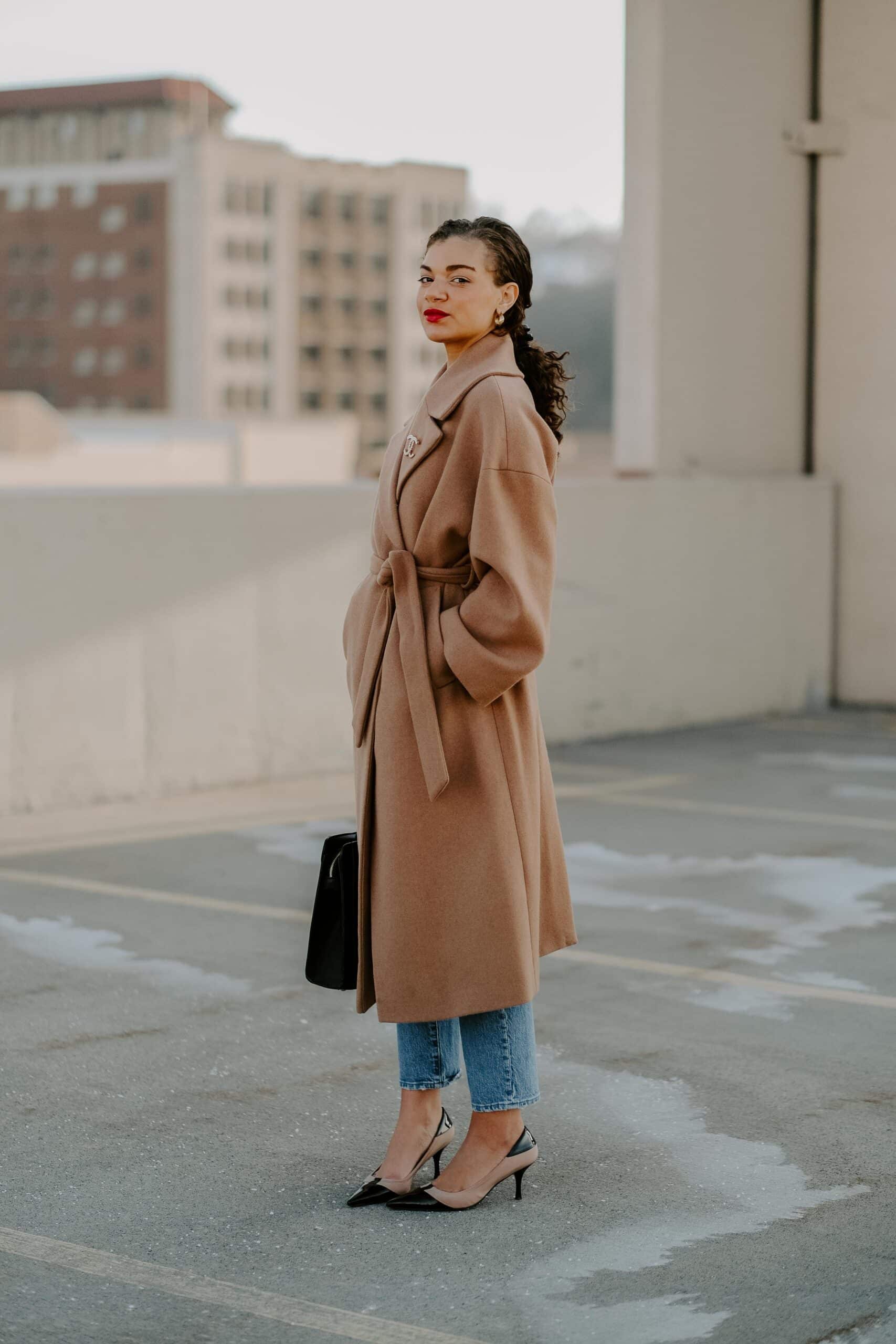 camel coat outfit