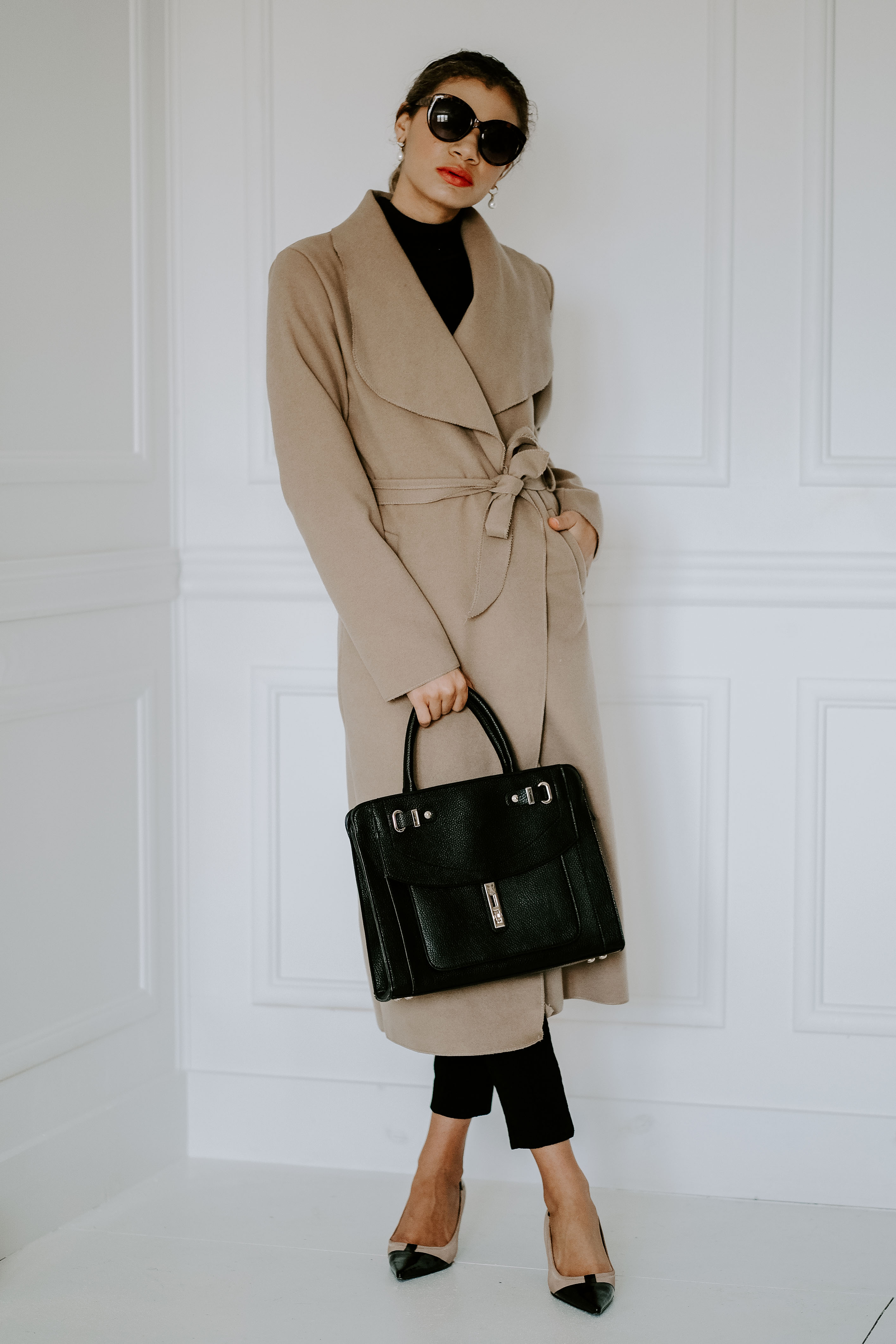 camel coat outfit