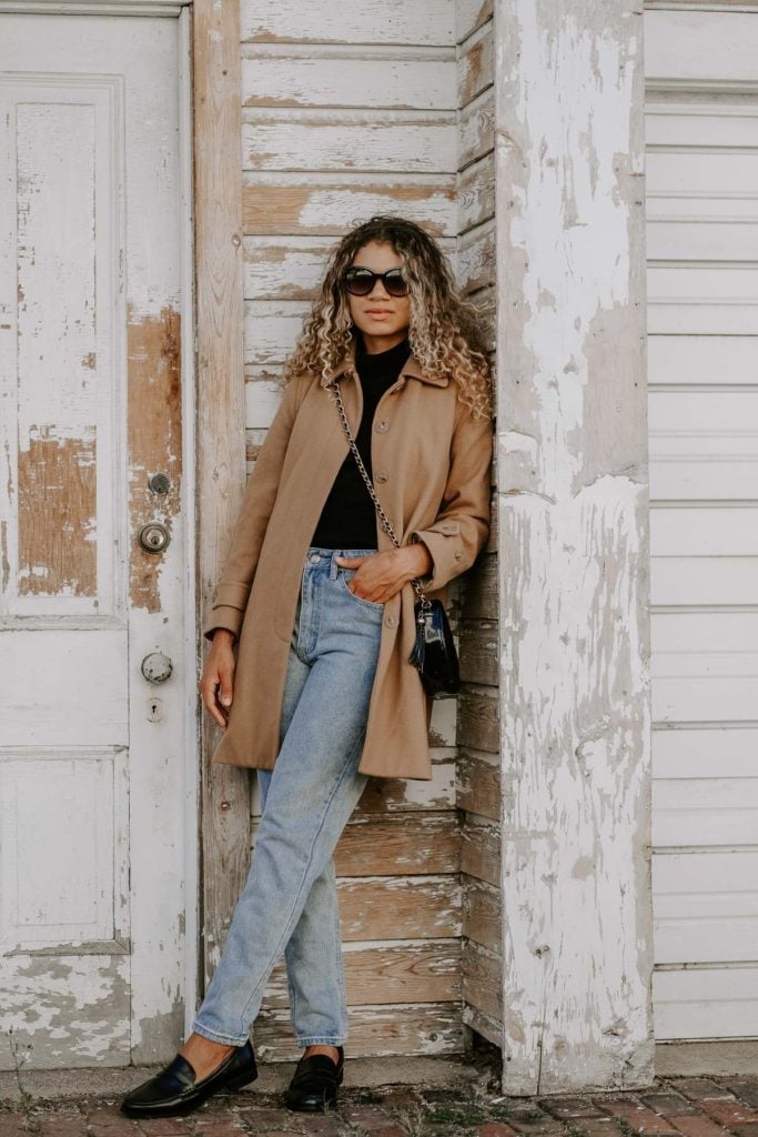 camel coat outfit