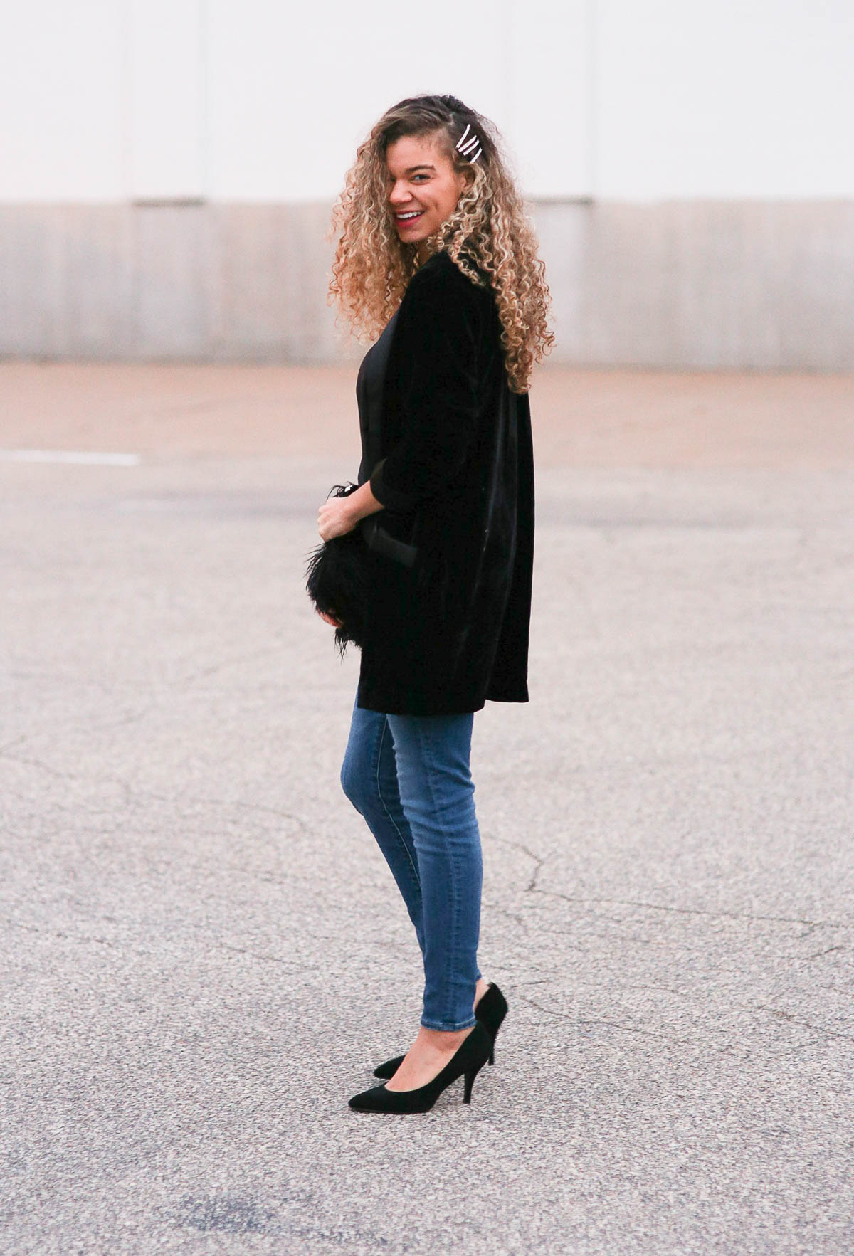 holiday outfits featuring a black velvet blazer