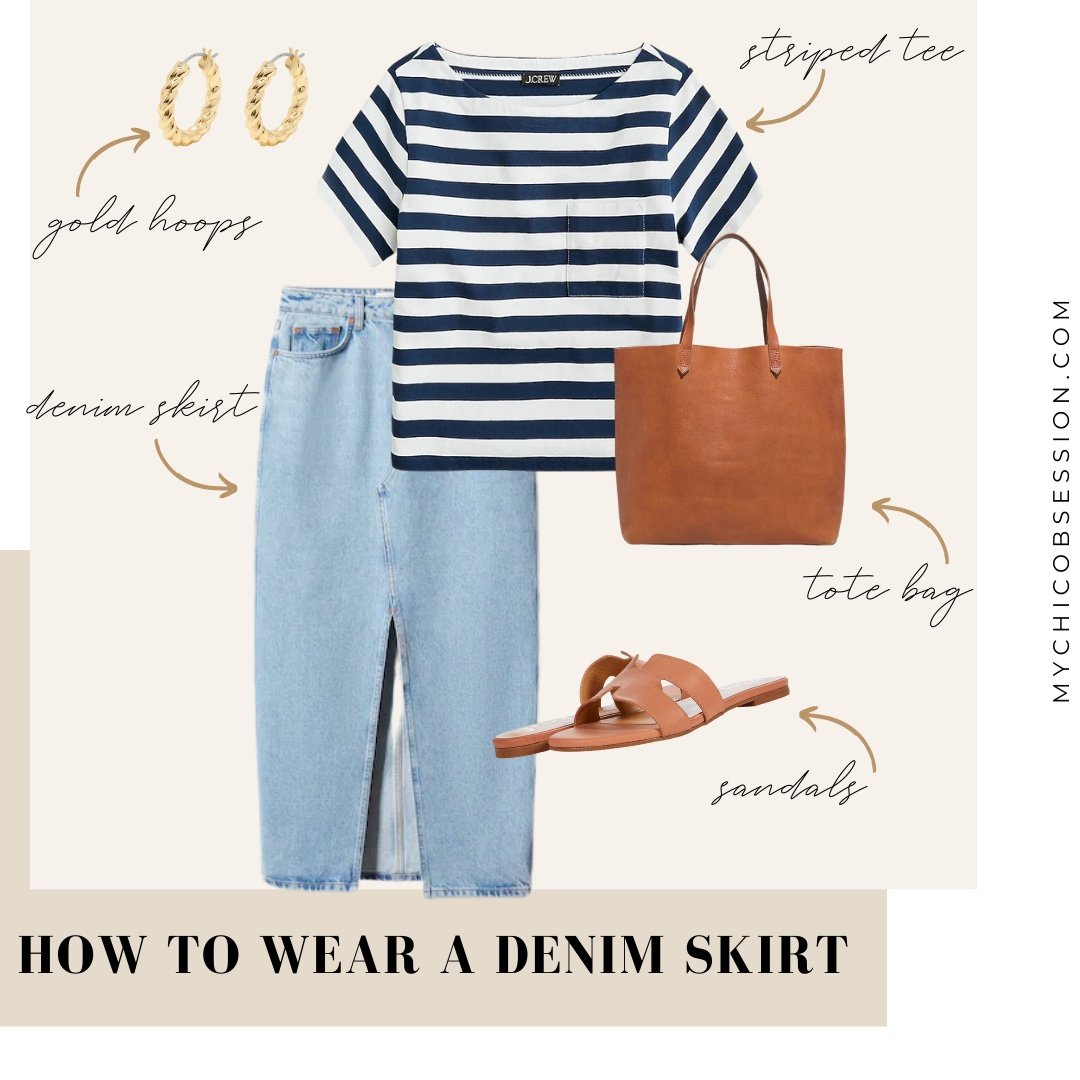 how to wear a denim skirt with a striped shirt