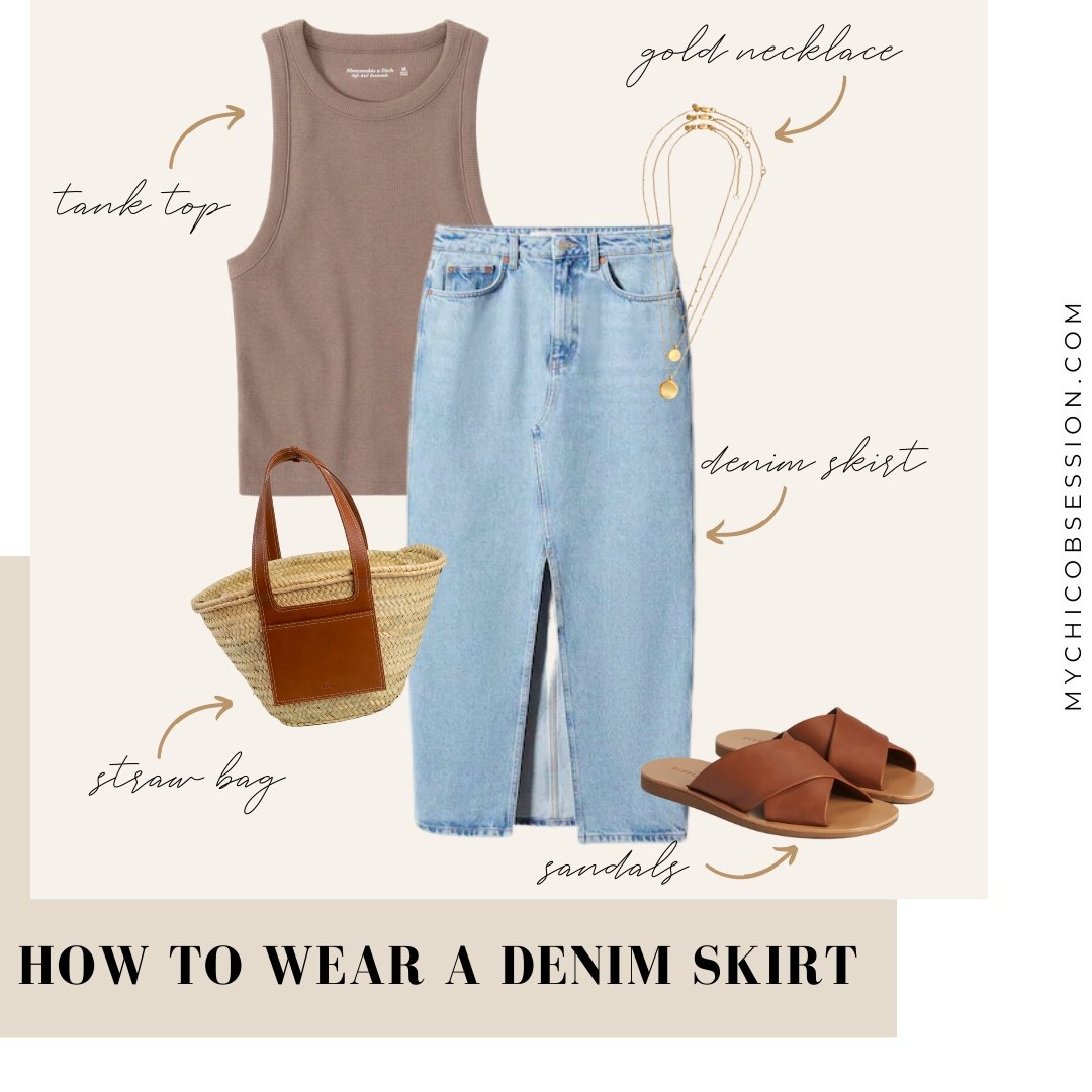 how to wear a denim skirt with a tank top