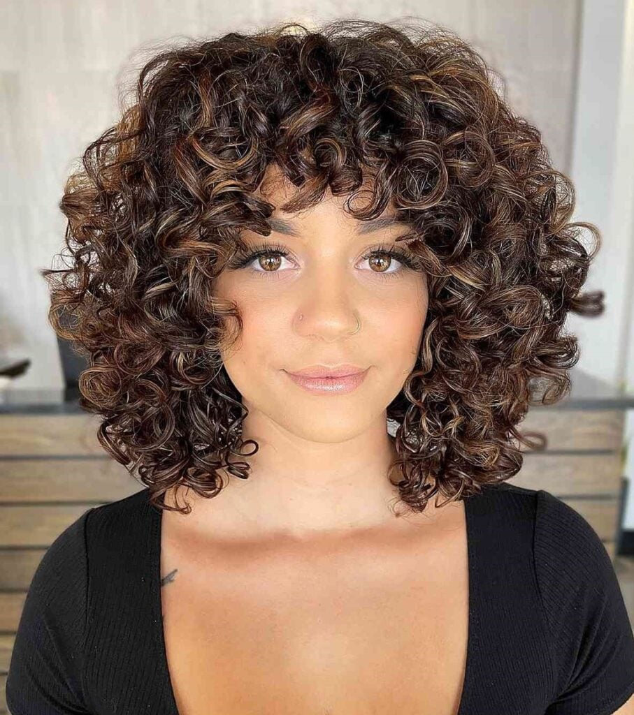 Short Curly brunette bangs