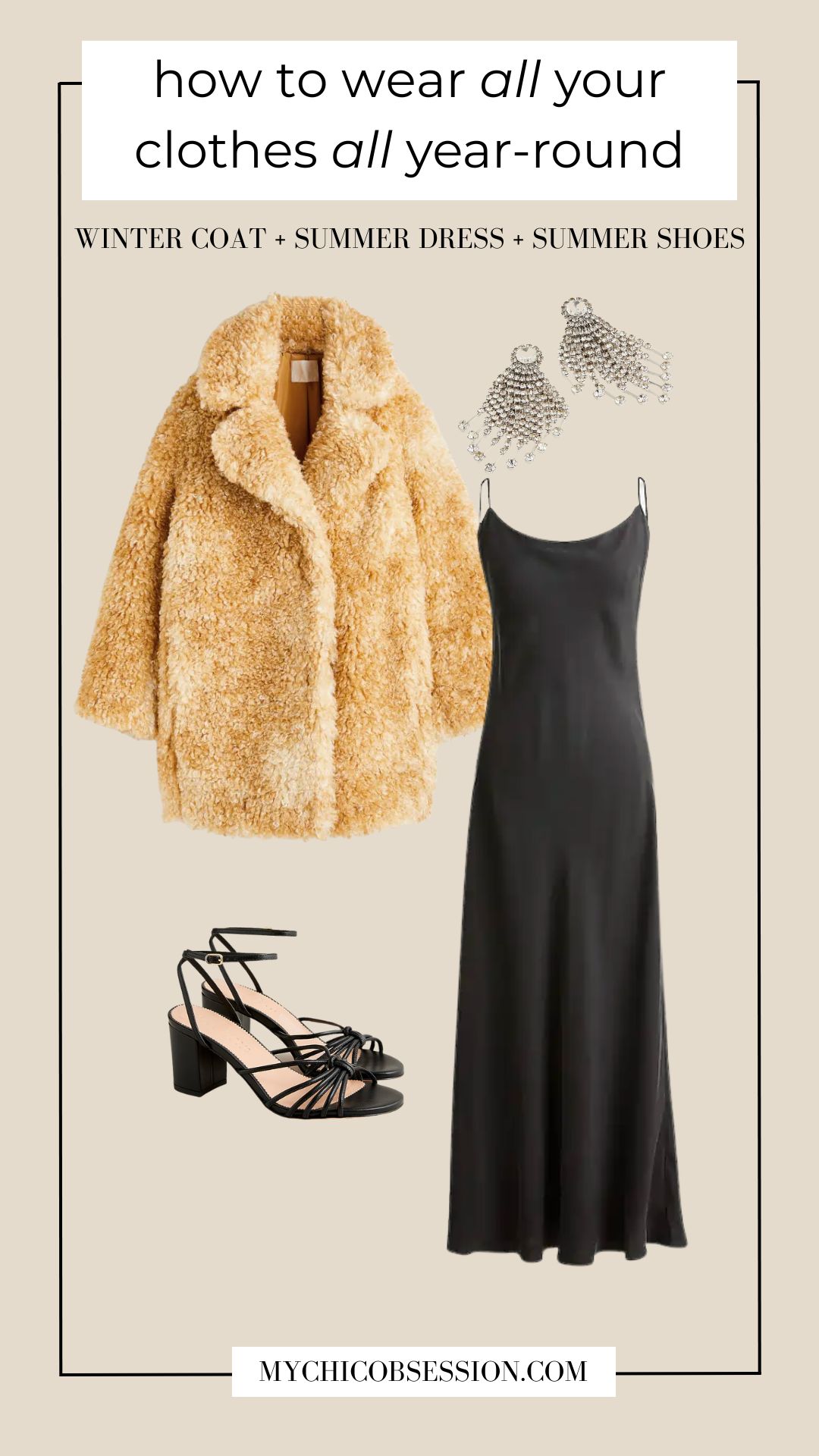 faux fur coat with slip dress