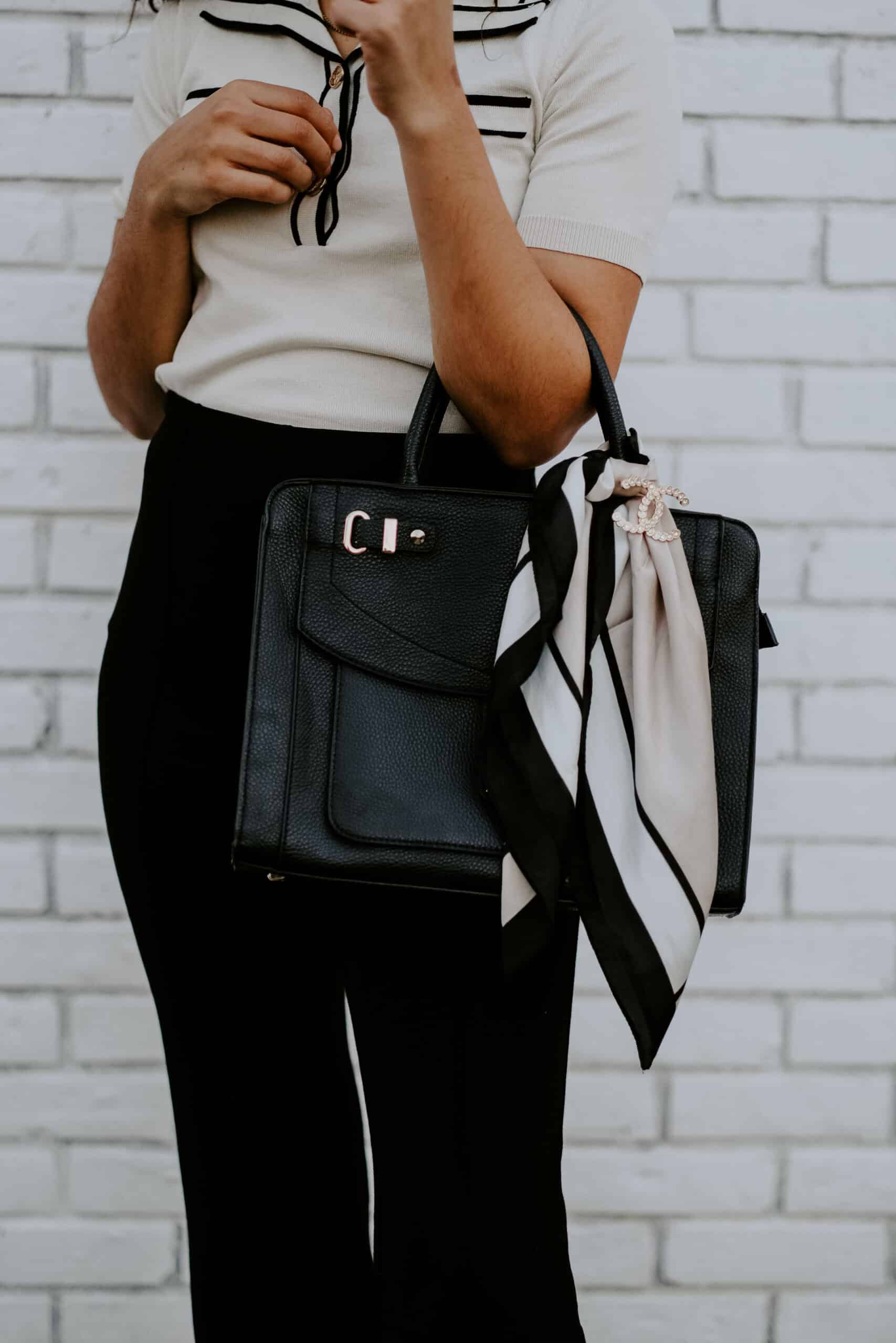 silk scarf brooch outfit